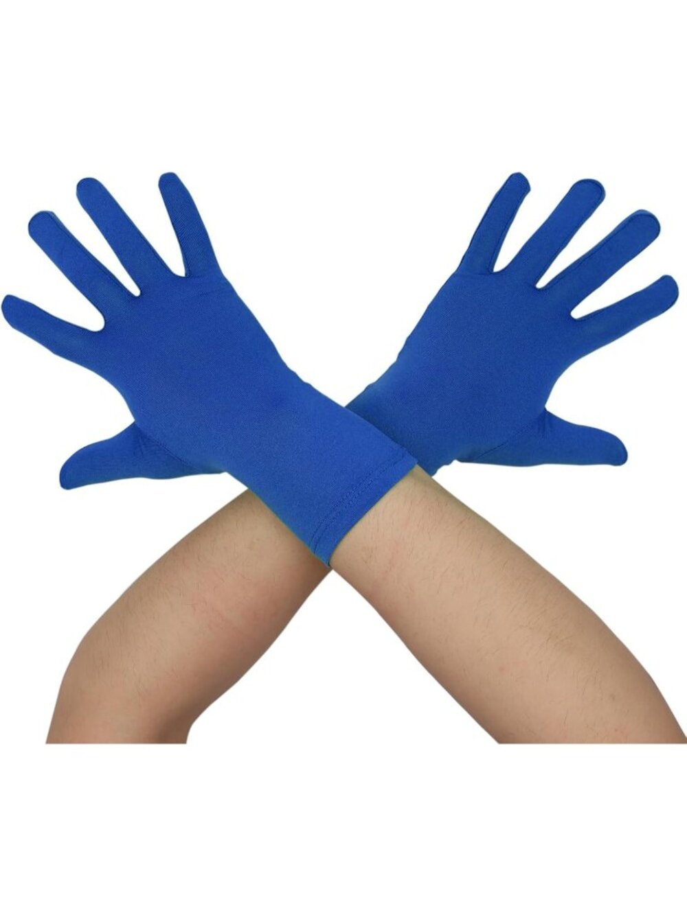 Men's And Women's Blue Wrist Length Spandex Christmas Costume Dance Gloves